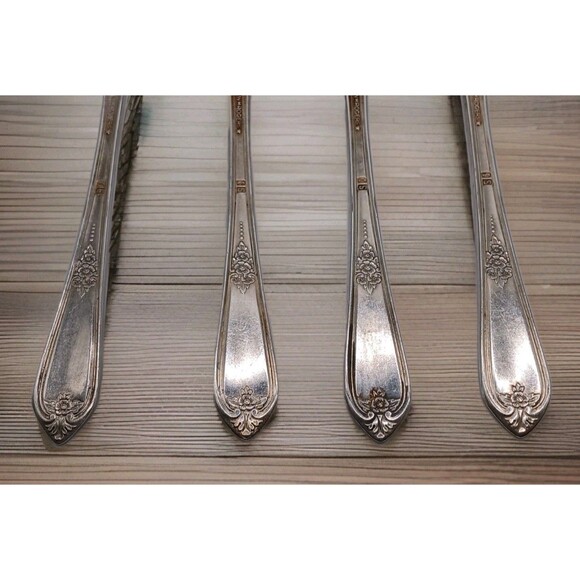 Lot Of 4 Antique 6" Wm Rogers Cotillion Silverplate Flatware IS Serving Spoons - Picture 9 of 12